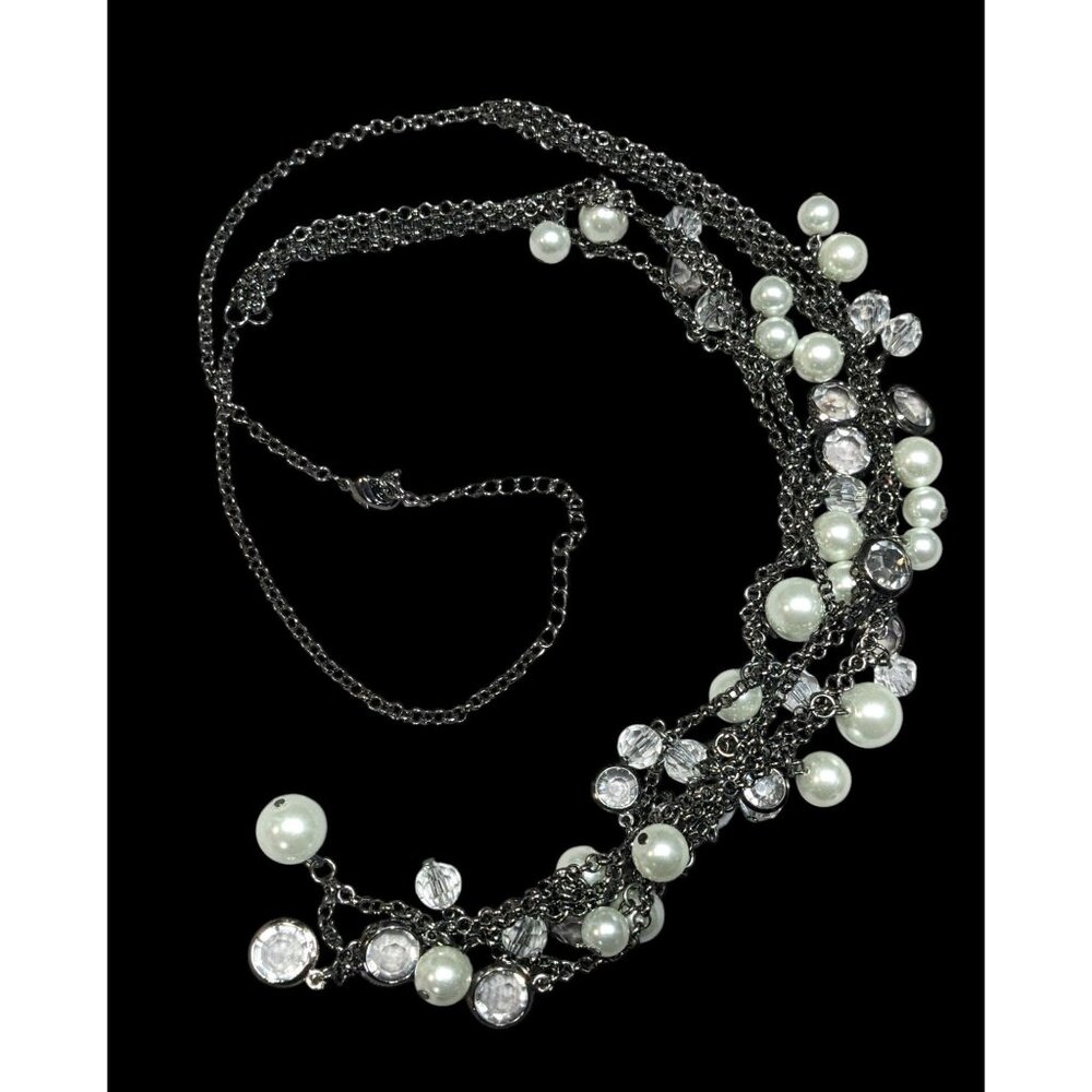Glam Goth Faux Pearl And Gem Accent Multilayer Necklace